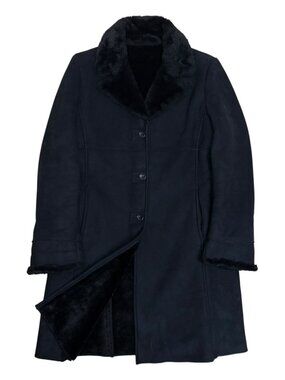 LARRY LEVINE Vintage Faux SHEARLING Leather Coat Trench Black Winter Parka Large